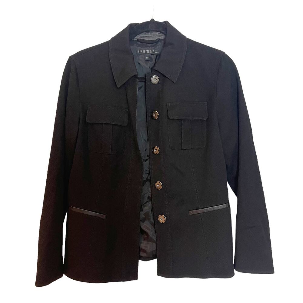 Lafayette 148 Wool Blazer/Jacket Button Front  Long Sleeve Black Size 4 NWOT